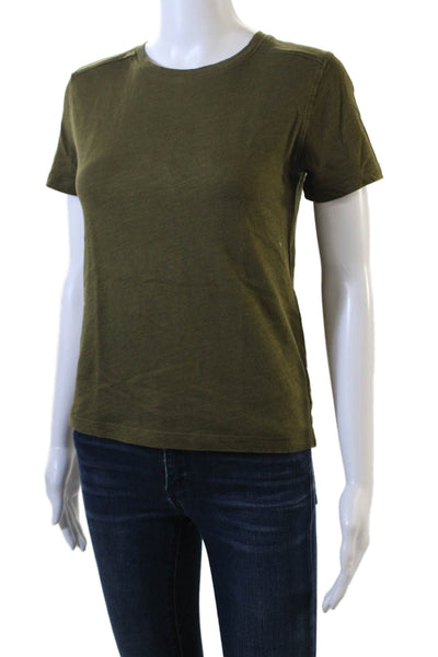 Zara Womens Solid Short Sleeve Cotton T Shirt Dark Green Size M