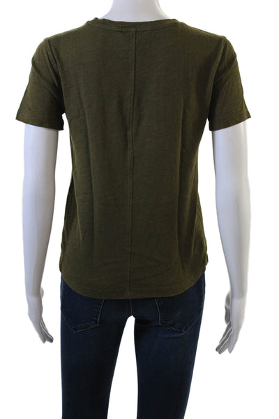 Zara Womens Solid Short Sleeve Cotton T Shirt Dark Green Size M