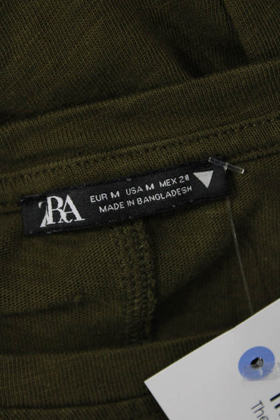 Zara Womens Solid Short Sleeve Cotton T Shirt Dark Green Size M