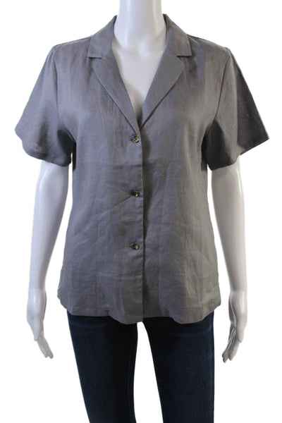 Muze Short Sleeve Collared Button Down Top Gray Size S