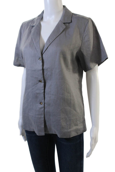 Muze Short Sleeve Collared Button Down Top Gray Size S