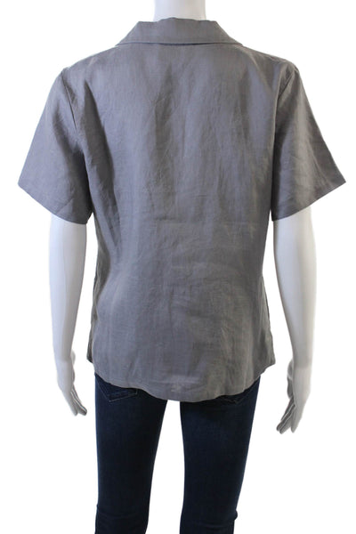 Muze Short Sleeve Collared Button Down Top Gray Size S