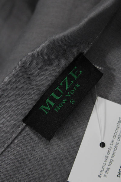 Muze Short Sleeve Collared Button Down Top Gray Size S