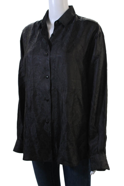 Kimberly Taylor Womens Paisley Print Button Down Blouse Black Size M