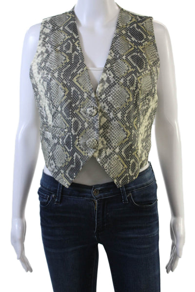 ROTATE Womens Faux Leather Snakeskin Print Vest Green Size S