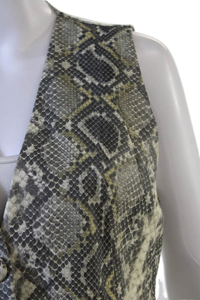 ROTATE Womens Faux Leather Snakeskin Print Vest Green Size S
