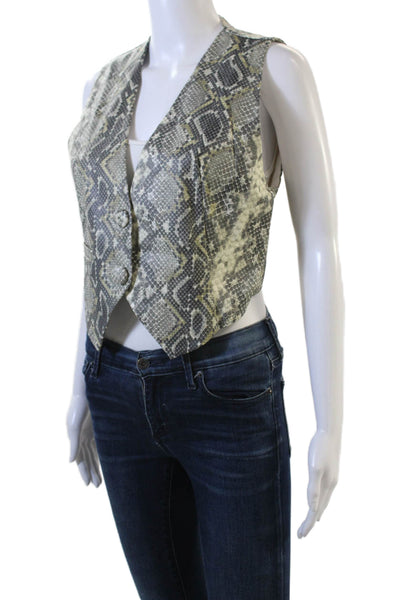 ROTATE Womens Faux Leather Snakeskin Print Vest Green Size S