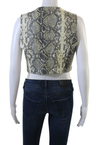 ROTATE Womens Faux Leather Snakeskin Print Vest Green Size S