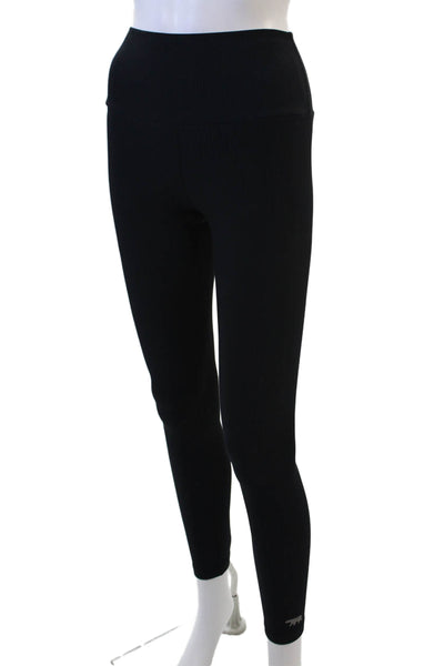 Running Bare Woomens Ribbed Textured Pull On Leggings Solid Black Size XS