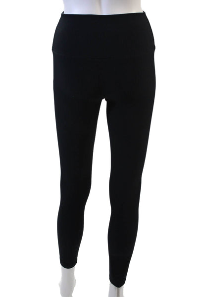 Running Bare Woomens Ribbed Textured Pull On Leggings Solid Black Size XS