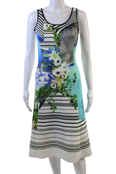 Clover Canyon Womens Textured Sleeveless Round Neck Stripe Dress White Size M