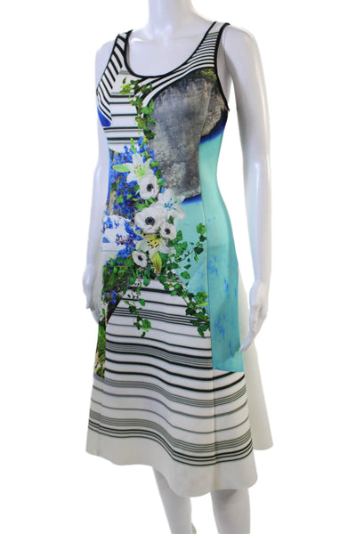 Clover Canyon Womens Textured Sleeveless Round Neck Stripe Dress White Size M