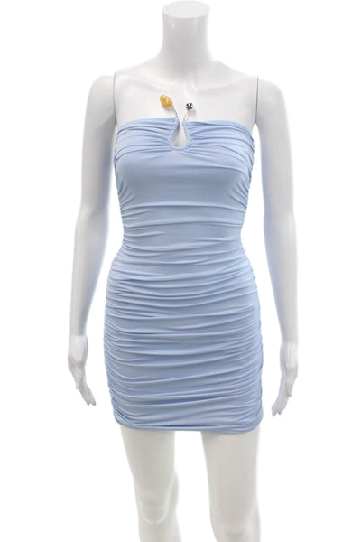Peppermayo Womens Ruched Strapless Dress Blue Size 0