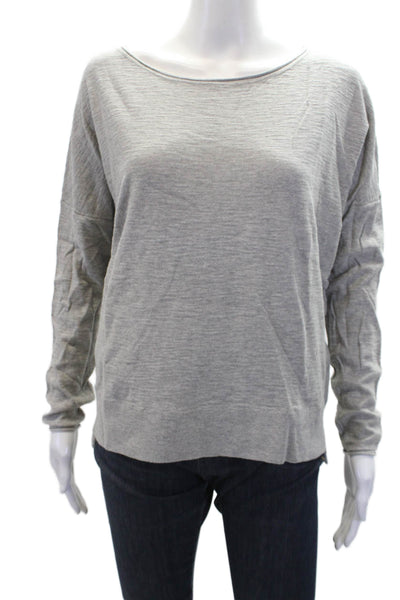 Vince Womens Cotton Boat Neck Long Sleeve Pullover Sweater Top Gray Size S