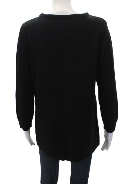 J Crew Womens Wool Crew Neck Front Pockets 3/4 Sleeve Sweater Top Black Size M