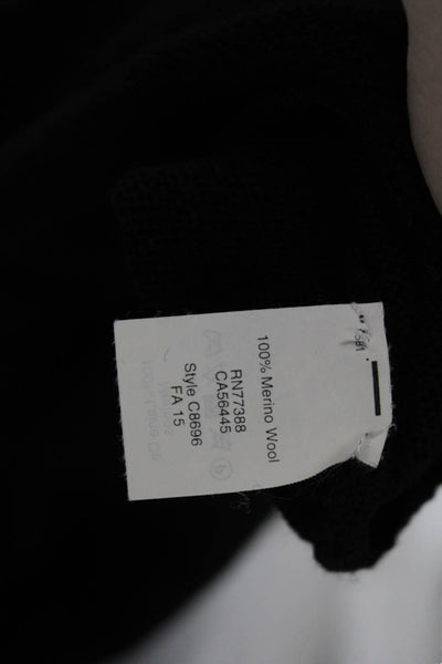 J Crew Womens Wool Crew Neck Front Pockets 3/4 Sleeve Sweater Top Black Size M