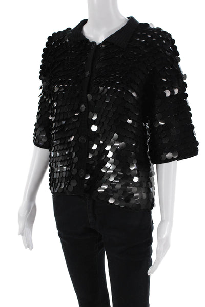 Eleven Six Womens Cotton Sequin Button Up Knit Top Black Size XS/S
