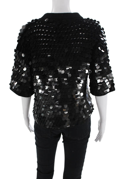 Eleven Six Womens Cotton Sequin Button Up Knit Top Black Size XS/S