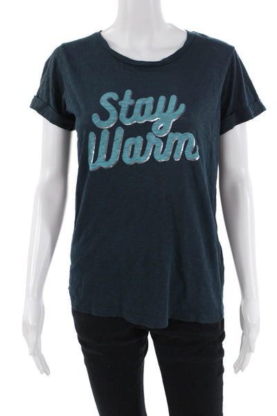 Sundry Womens Supima Cotton Graphic T-Shirt Top Blue Size S