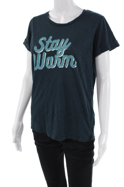 Sundry Womens Supima Cotton Graphic T-Shirt Top Blue Size S