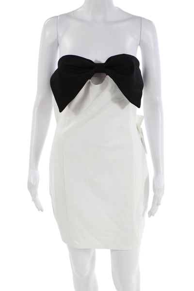 Fore Womens Bow Detail Zip Up Strapless Dress White Size L