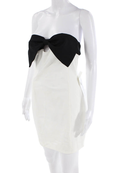 Fore Womens Bow Detail Zip Up Strapless Dress White Size L
