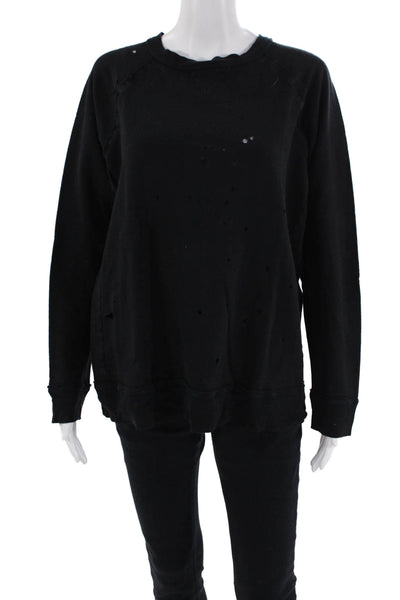 Soul Cycle Womens Cotton Round Neck Long Sleeve Distress Sweater Black Size M