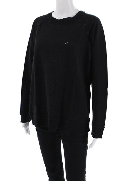 Soul Cycle Womens Cotton Round Neck Long Sleeve Distress Sweater Black Size M