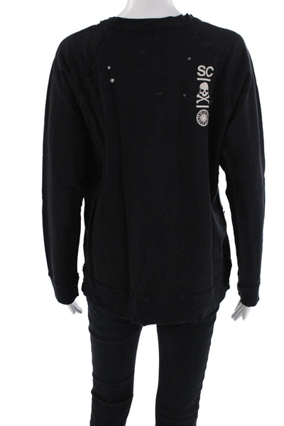 Soul Cycle Womens Cotton Round Neck Long Sleeve Distress Sweater Black Size M
