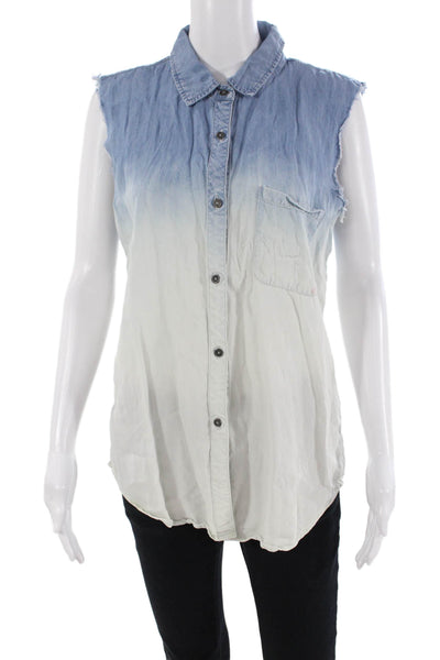 Rails Womens Cotton Sleeveless Button Up Ombre Top Blue Size S