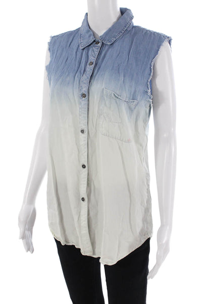 Rails Womens Cotton Sleeveless Button Up Ombre Top Blue Size S