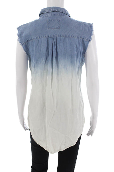 Rails Womens Cotton Sleeveless Button Up Ombre Top Blue Size S