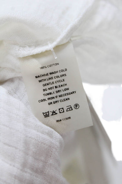 Margaret OLeary Womens Cotton Embroidered V-Neck Blouse White Size S