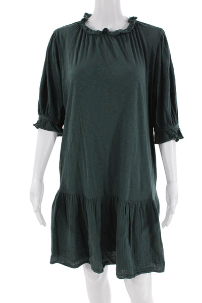 Velvet by Graham & Spencer Womens Cotton Ruffle Hem Shift Dress Green Size M