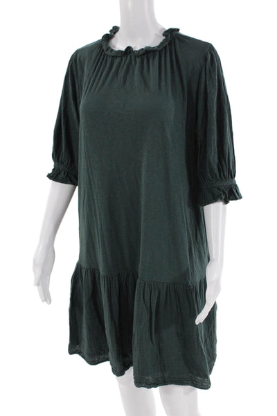 Velvet by Graham & Spencer Womens Cotton Ruffle Hem Shift Dress Green Size M