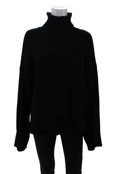 Zara Knit Womens Long Sleeves Tie Bottom Turtleneck Sweater Black Size Medium