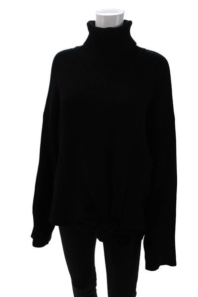 Zara Knit Womens Long Sleeves Tie Bottom Turtleneck Sweater Black Size Medium