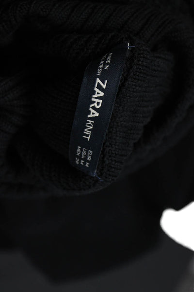 Zara Knit Womens Long Sleeves Tie Bottom Turtleneck Sweater Black Size Medium
