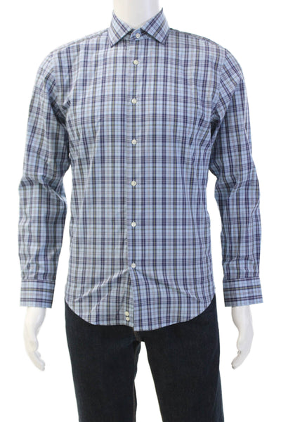 Nordstrom Mens Plaid Long Sleeve Button Down Shirt Blue Size 14.5
