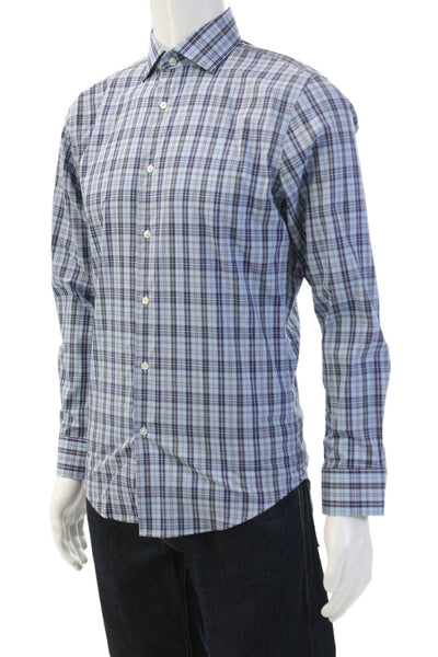 Nordstrom Mens Plaid Long Sleeve Button Down Shirt Blue Size 14.5