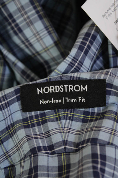 Nordstrom Mens Plaid Long Sleeve Button Down Shirt Blue Size 14.5