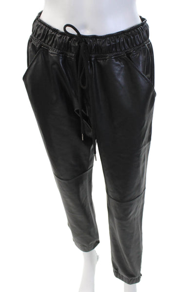 David Lerner Womens Vegan Leather Drawstring Zip Ankle Pants Black Size M