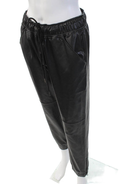 David Lerner Womens Vegan Leather Drawstring Zip Ankle Pants Black Size M