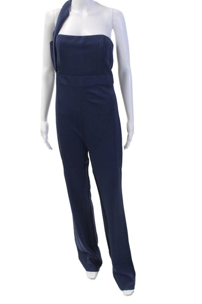 Misha Womens Zip Back Strapless Wide Leg Jumpsuit Dark Blue Size 8