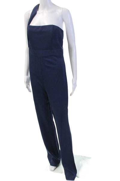 Misha Womens Zip Back Strapless Wide Leg Jumpsuit Dark Blue Size 8