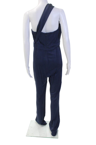 Misha Womens Zip Back Strapless Wide Leg Jumpsuit Dark Blue Size 8