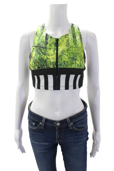Clover Canyon Womens Textured V-neck Zip Crop Top Green Size M