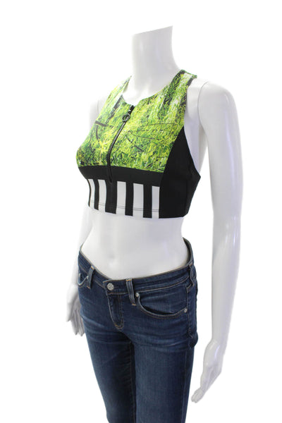 Clover Canyon Womens Textured V-neck Zip Crop Top Green Size M