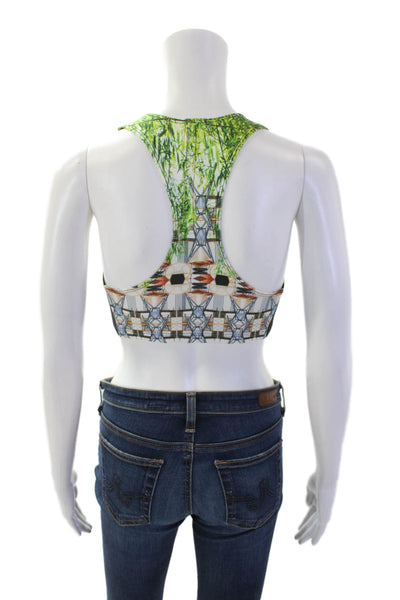 Clover Canyon Womens Textured V-neck Zip Crop Top Green Size M