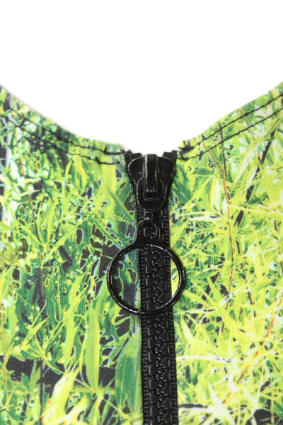 Clover Canyon Womens Textured V-neck Zip Crop Top Green Size M
